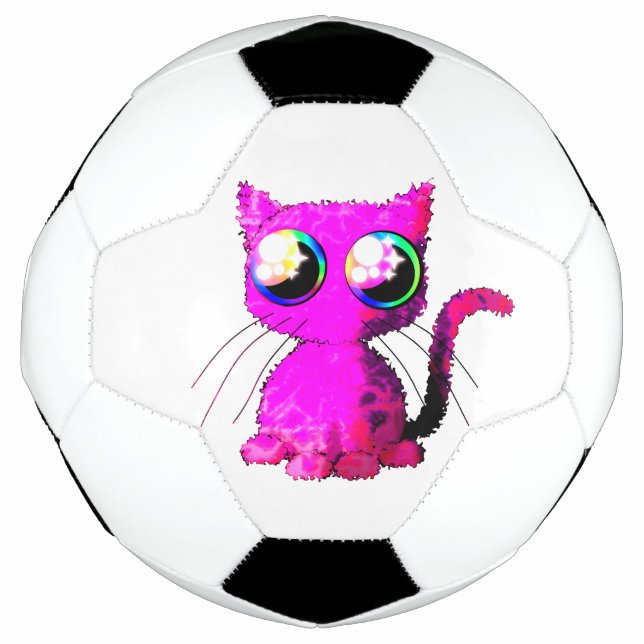 Soccer ball with curly pink kawaii cat (Front)