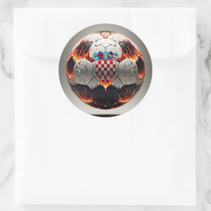 Soccer ball with flames and Croatian flag Classic Round Sticker