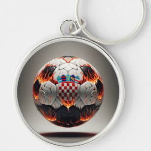 Soccer ball with flames and Croatian flag Key Ring