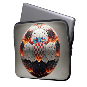 Soccer ball with flames and Croatian flag Laptop Sleeve