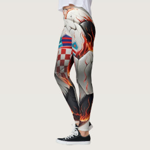 Soccer ball with flames and Croatian flag Leggings