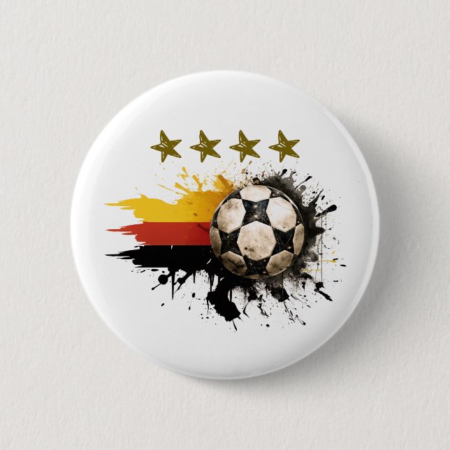 Soccer ball with German Flag and four golden Stars 6 Cm Round Badge (Front)