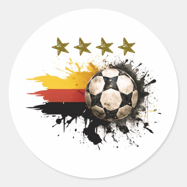 Soccer ball with German Flag and four golden Stars Classic Round Sticker (Front)