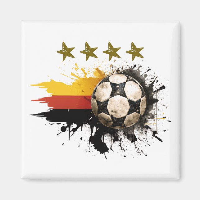 Soccer ball with German Flag and four golden Stars Magnet (Front)
