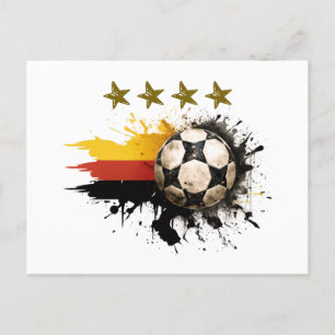 Soccer ball with German Flag and four golden Stars Postcard