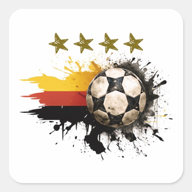 Soccer ball with German Flag and four golden Stars Square Sticker (Front)