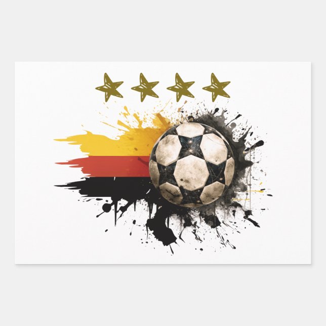 Soccer ball with German Flag and four golden Stars Wrapping Paper Sheet (Front)