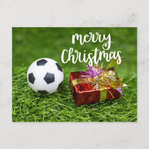 Soccer ball with Gift Merry Christmas Postcard