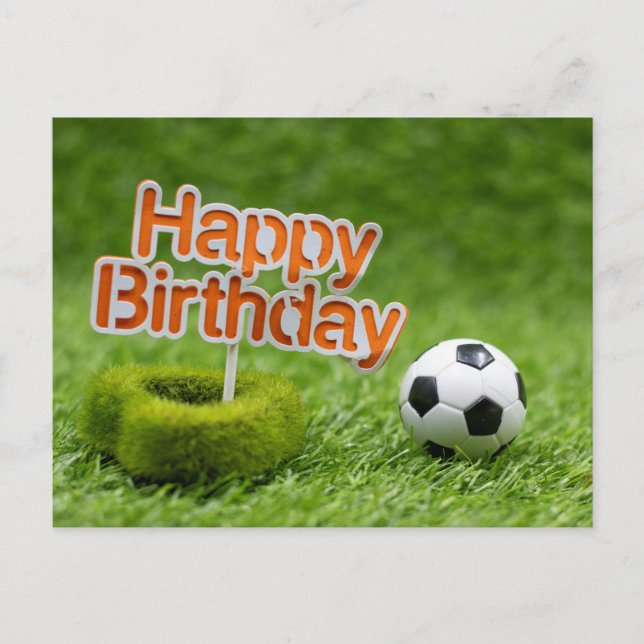 Soccer ball with Happy Birthday on Green  Postcard (Front)
