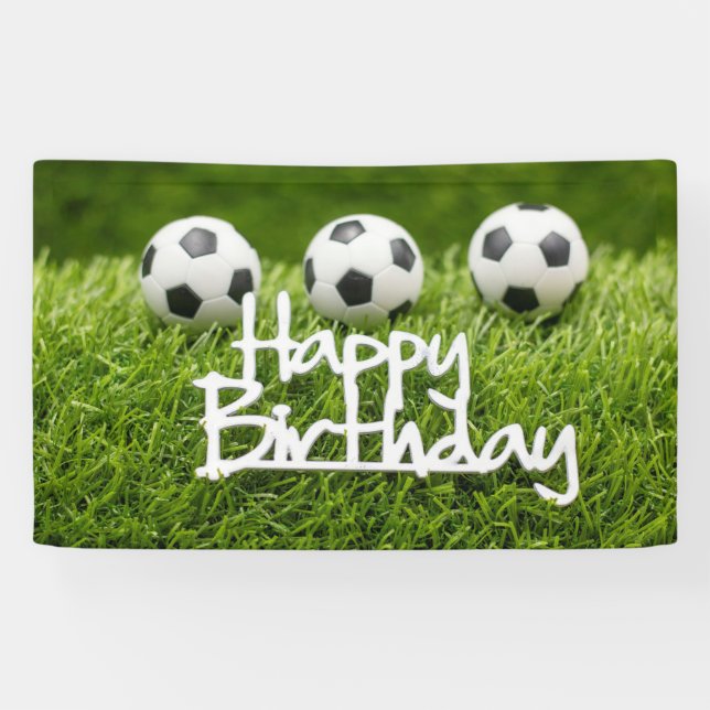 Soccer ball with Happy Birthday sign on green (Horizontal)