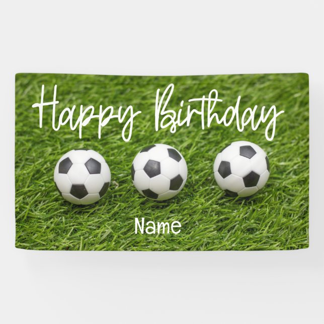 Soccer ball with Happy Birthday sign on green (Horizontal)