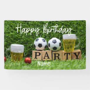 Soccer ball with Happy Birthday with beer   Banner