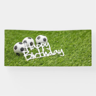 Soccer ball with Happy Birthday word on green  Banner