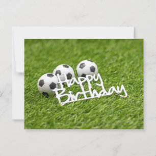 Soccer ball with Happy Birthday word on green  Postcard