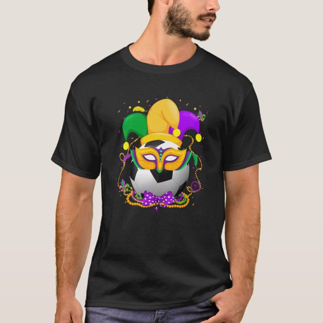 Soccer Ball With Jester Hat Mardi Gras Fat Tuesday T-Shirt (Front)