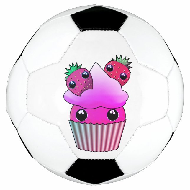 Soccer ball with kawaii strawberry cupcake (Front)