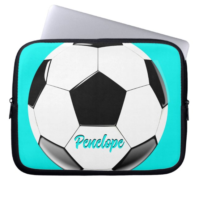 Soccer Ball with Name Laptop Electronics Bag (Front)