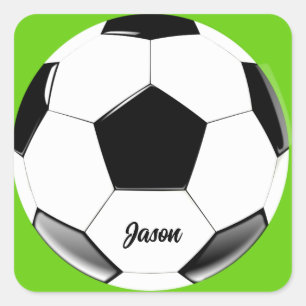 Soccer Ball with Name Lime Green   Square Sticker