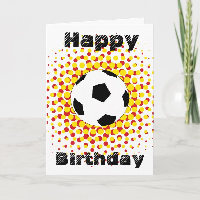 Soccer Ball with red and yellow, Happy Birthday Card (Front)