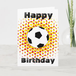 Soccer Ball with red and yellow, Happy Birthday Card
