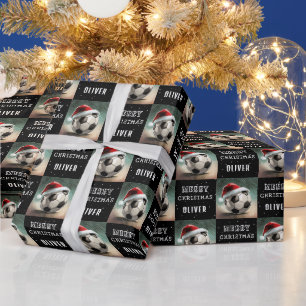 Soccer Ball with Santa Hat Fun Christmas Wrapping Paper