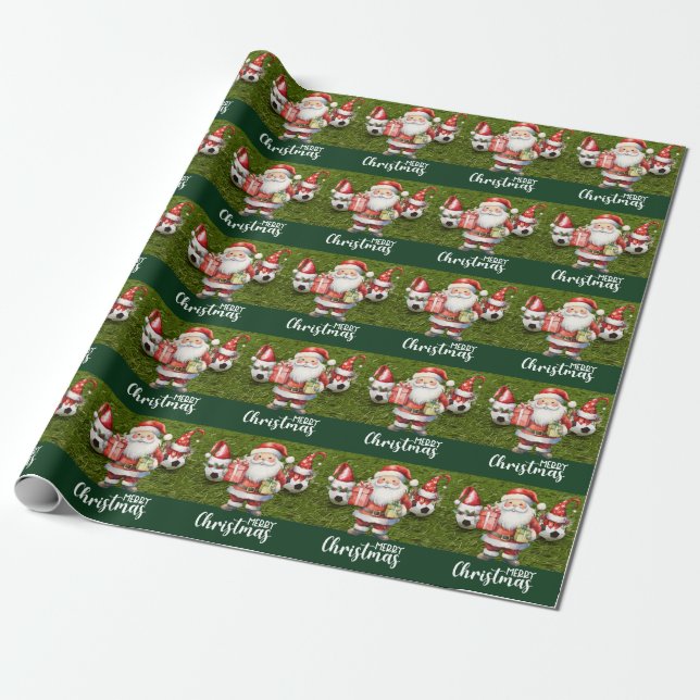 Soccer Ball with Santa Hat  Wrapping Paper (Unrolled)