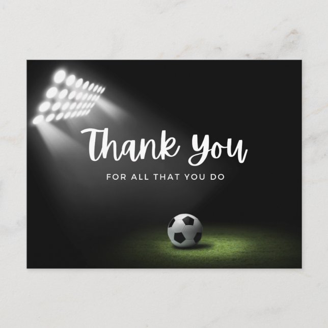 Soccer ball with thank all what you do on green  p postcard (Front)