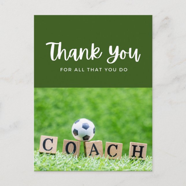 Soccer ball with thank all what you do on green  postcard (Front)
