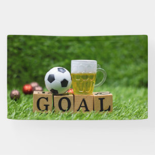 Soccer ball with word Goal and Beer on green  Banner
