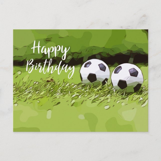 Soccer ball with word  Happy Birthday on green  Postcard (Front)