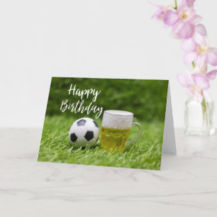 Soccer ball with word  Happy Birthday with Beer Card