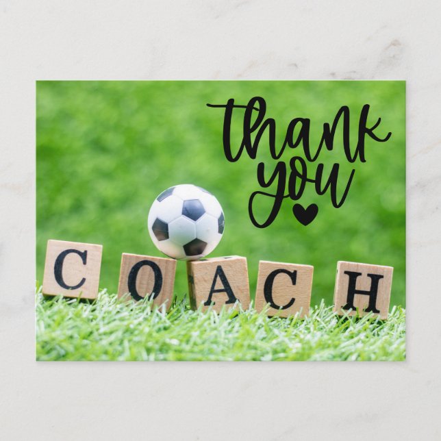 Soccer ball with word Thank you  Coach Postcard (Front)