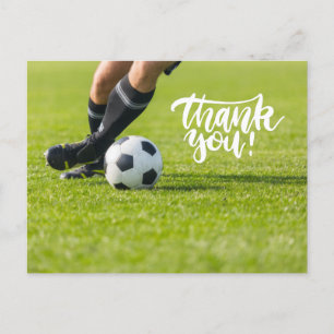 Soccer ball with word Thank you Postcard