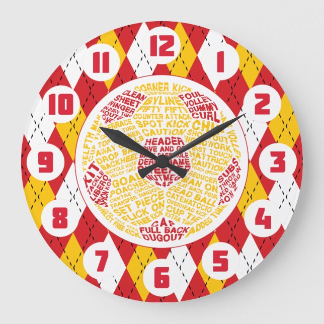 Soccer Ball Word Art Football Large Clock (Front)