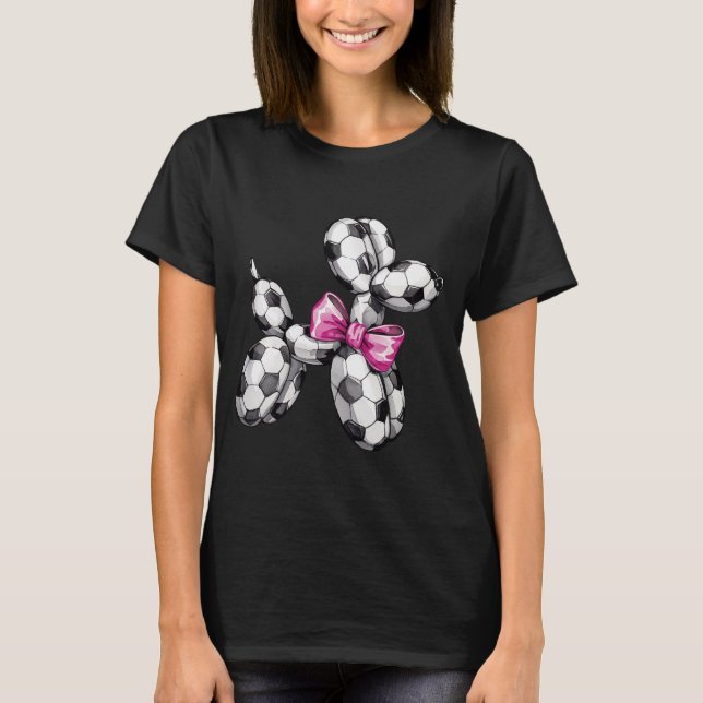 Soccer Balloon Dog with Pink Bow – Sporty & Playfu T-Shirt (Front)