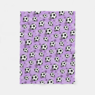 Soccer Balls and Goals Purple Fleece Blanket