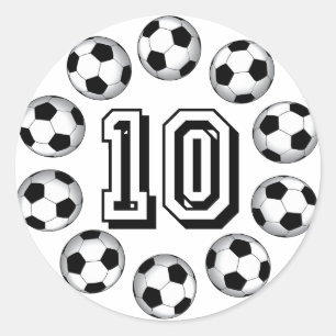 SOCCER BALLS AND NUMBER 10 CLASSIC ROUND STICKER