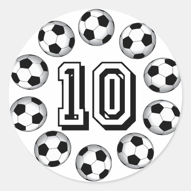 SOCCER BALLS AND NUMBER 10 CLASSIC ROUND STICKER (Front)