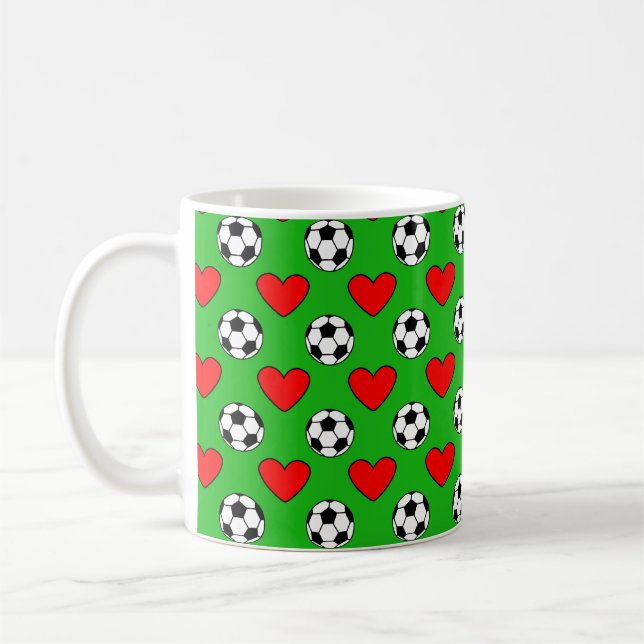 Soccer Balls And Red Hearts Drawing Coffee Mug (Left)