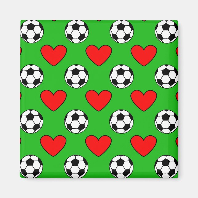 Soccer Balls And Red Hearts Drawing Magnet (Front)