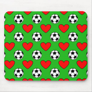 Soccer Balls And Red Hearts Drawing Mouse Mat