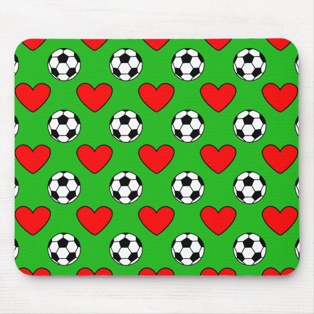 Soccer Balls And Red Hearts Drawing Mouse Mat (Front)