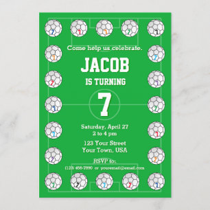 Soccer Balls and Soccer Field Birthday Invitation