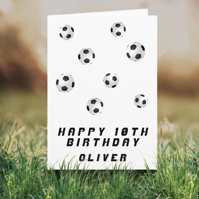 Soccer Balls Black and White Boy Happy Birthday Card (Creator Uploaded)