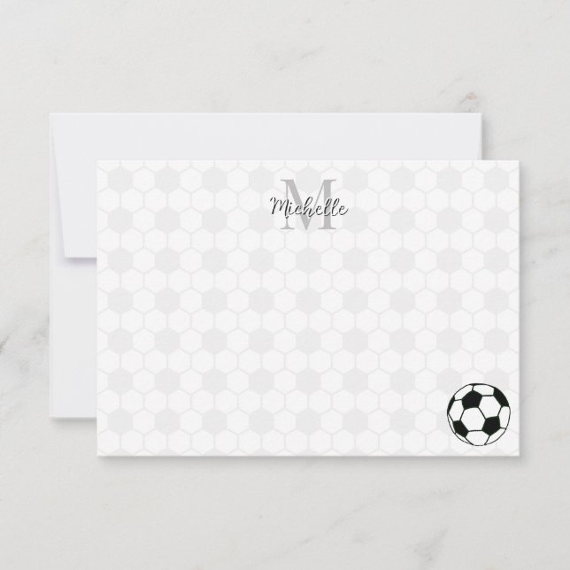 Soccer Balls Black and White Custom Monogram Card (Front)