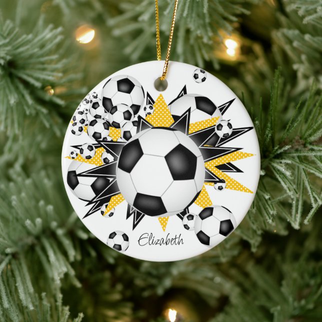 soccer balls black gold stars girls sports ceramic tree decoration (Tree)