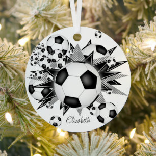 soccer balls black grey stars girls sports metal tree decoration