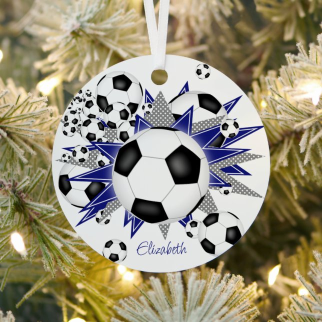 soccer balls blue grey stars girls sports metal tree decoration (Insitu)