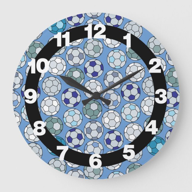 Soccer Balls Blue Wall Clock (Front)