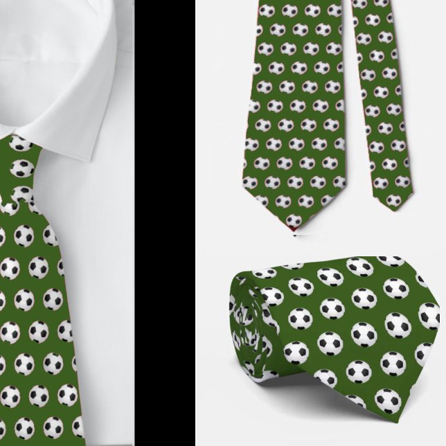 Soccer Balls Football Futbol Black and White Olive Tie (Creator Uploaded)